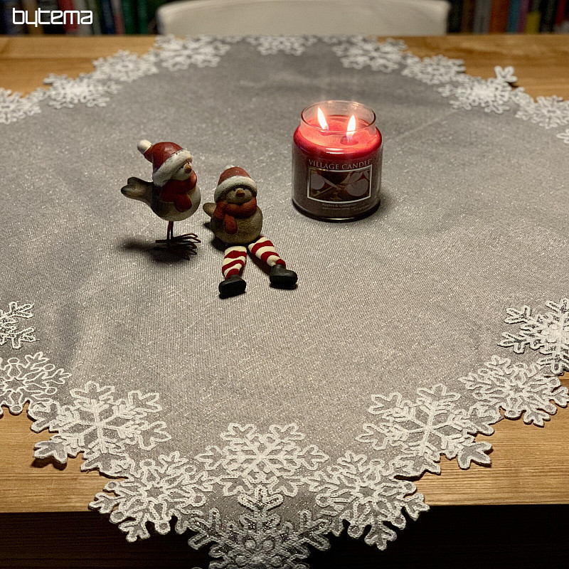 Mantel navideño bordado gris con copos