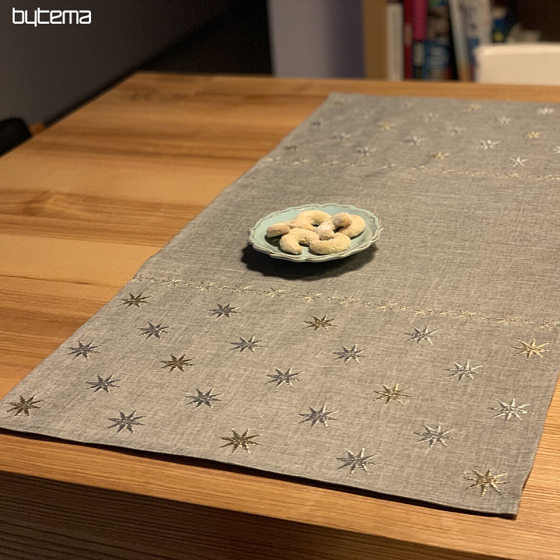 Mantel navideño bordado gris-beige con estrellas