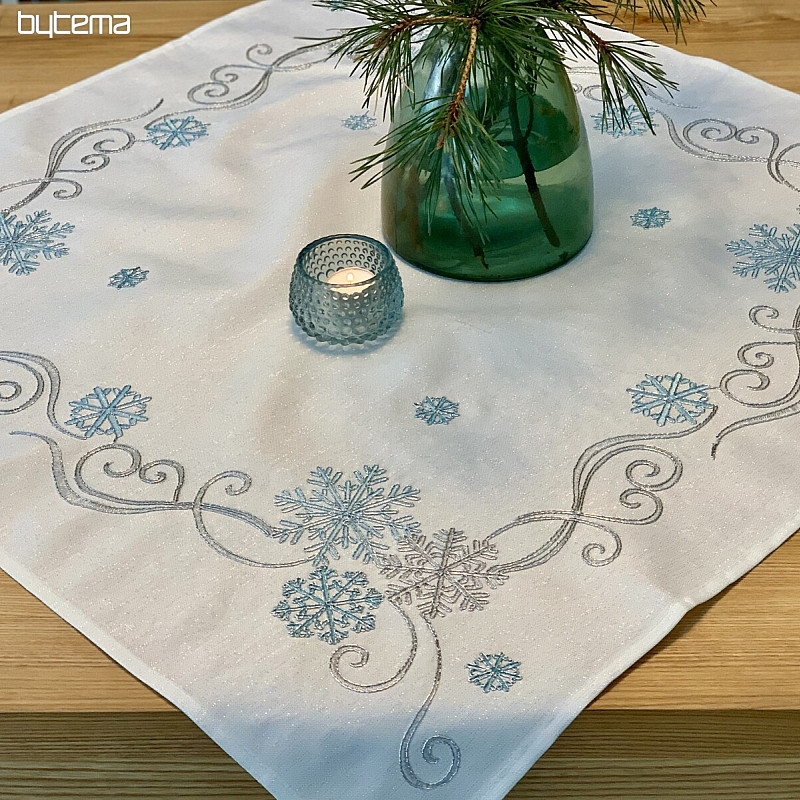 Mantel navideño bordado azul-plata