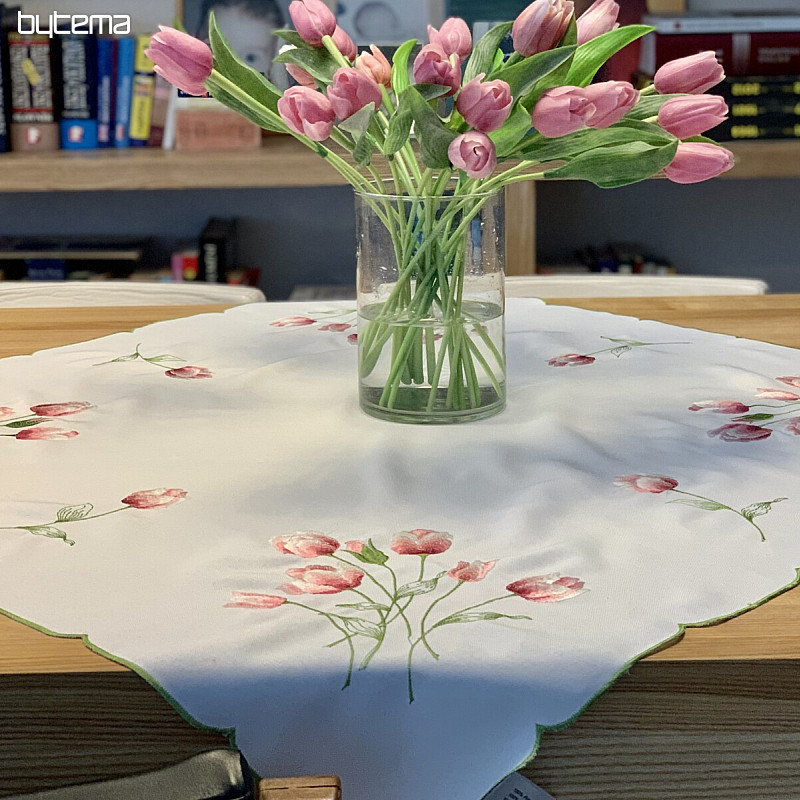 Mantel bordado y TULIPANES ovalados bordados