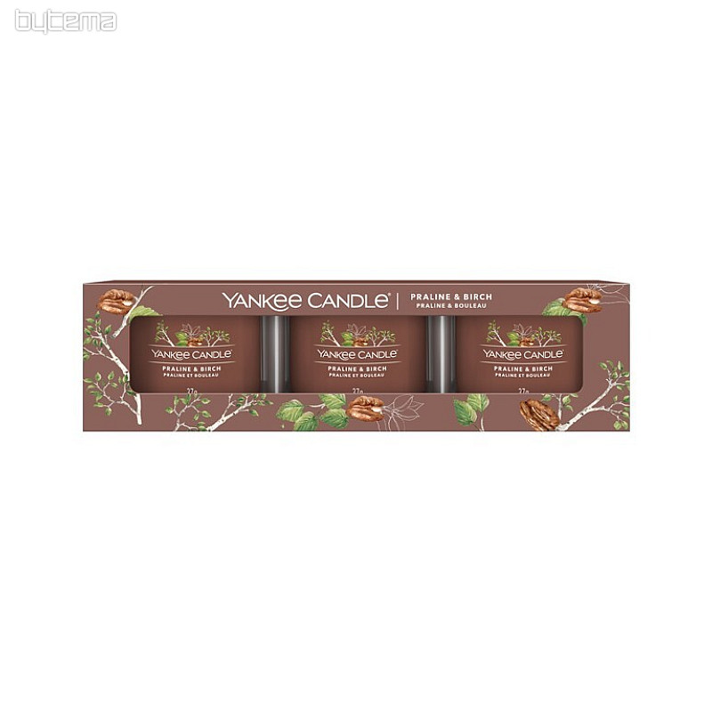 vela YANKEE CANDLE fragancia PRALINE &amp; BIRCH SET 3 piezas