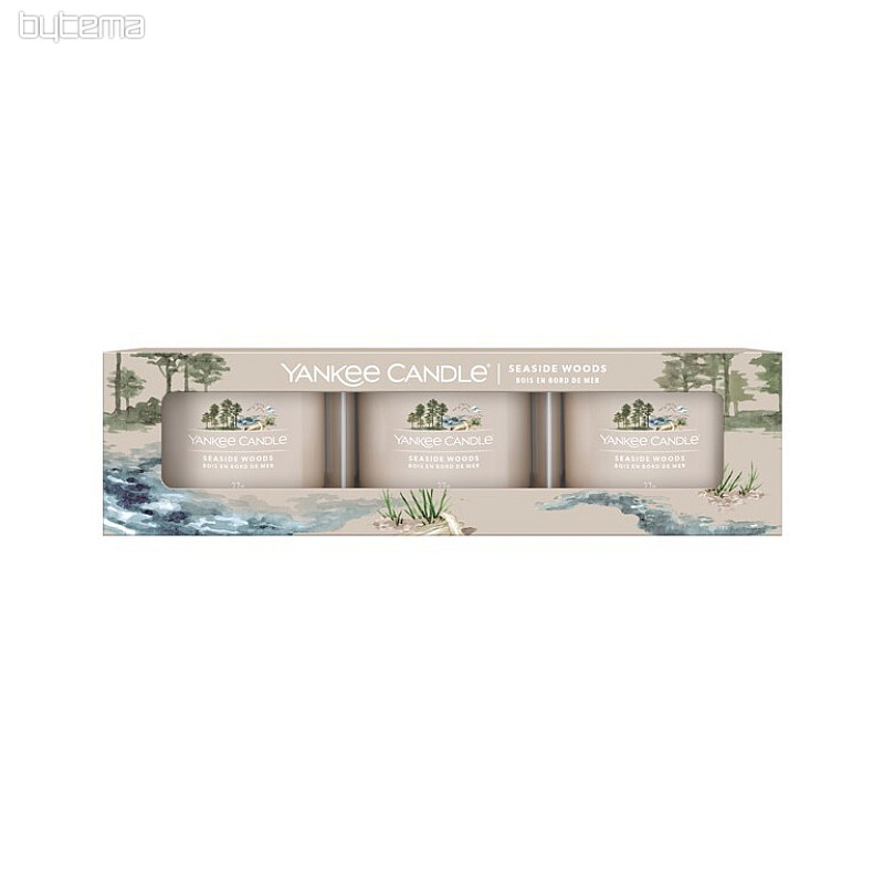 vela YANKEE CANDLE fragancia SEASIDE WOODS SET de 3 piezas