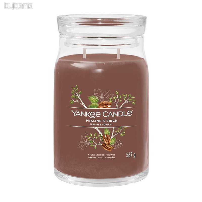 vela YANKEE CANDLE fragancia PRALINE y BIRCH GLASS LARGE 2 mechas
