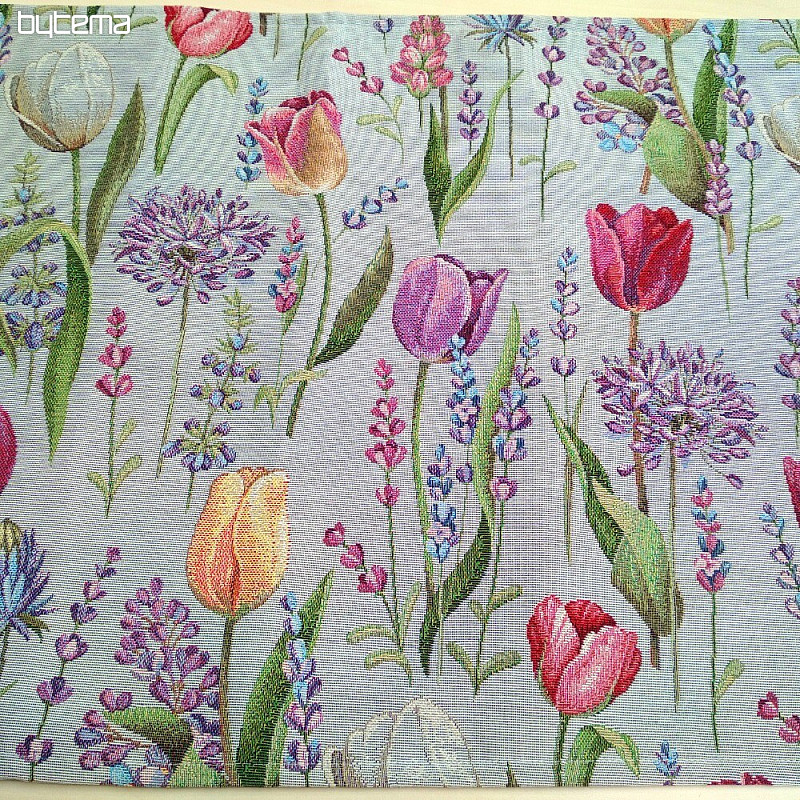 Mantel tapiz, bufanda Primavera - tulipanes gris-azul