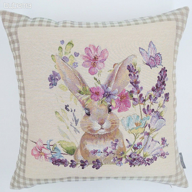 Funda cojín tapiz BUNNY IN A FRAME cuadros beige
