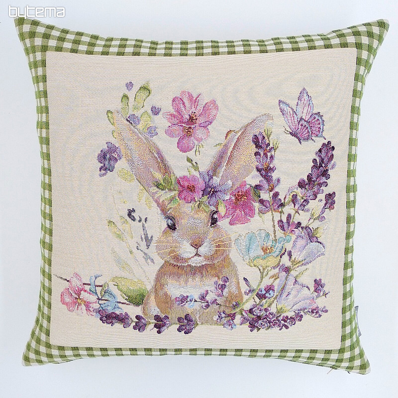 Funda cojín tapiz BUNNY IN A FRAME cuadros verdes