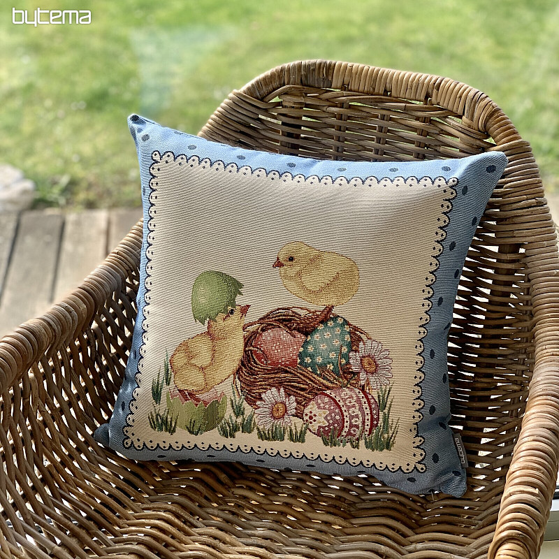 Funda de cojín Gobelino POLLO DE PASCUA marco azul