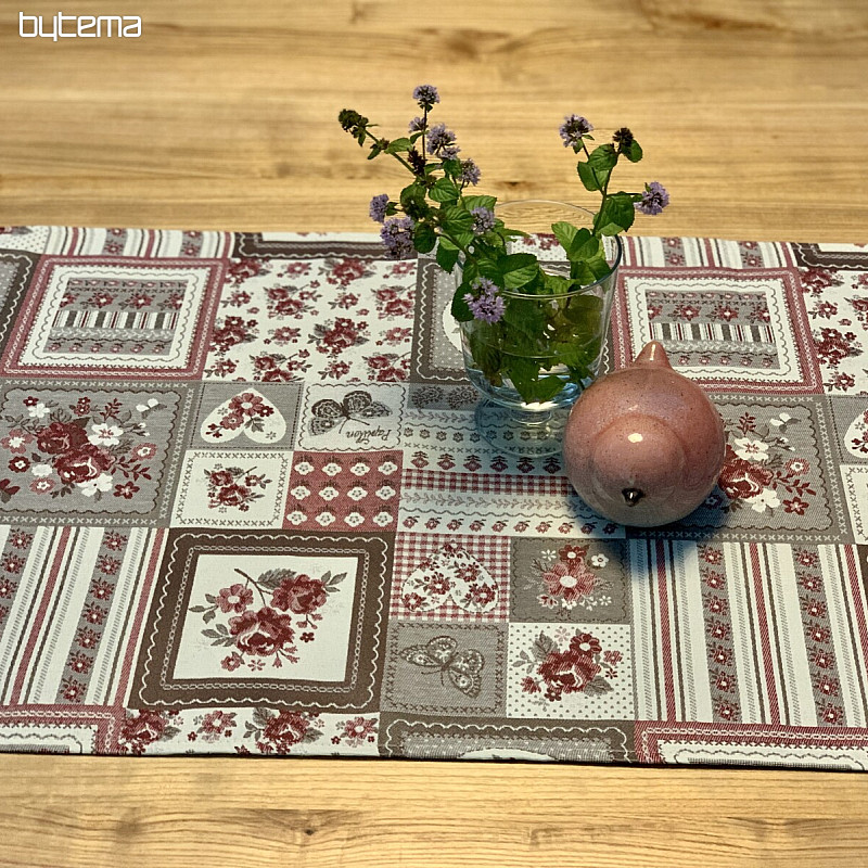 Mantel y chal TOSCANA VALERY PATCHWORK burdeos