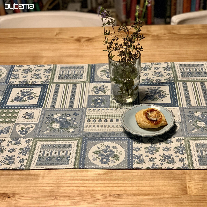 Mantel y chal TOSCANA VALERY PATCHWORK azul