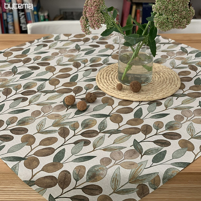 Mantel y pañuelo LISTY HOJAS verde