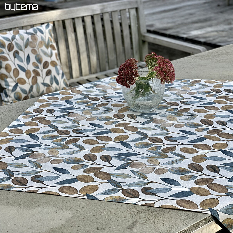 Mantel y pañuelo LISTY HOJAS azul
