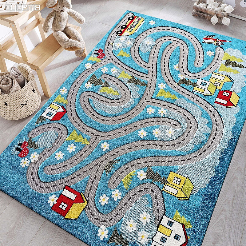 Alfombra infantil Color Kids 02 azul - VIAJE EN EL BOSQUE