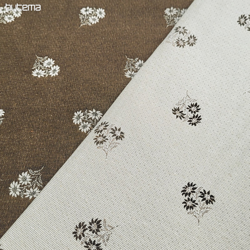 Tela decorativa jacquard FLORES ALPINAS MARRÓN