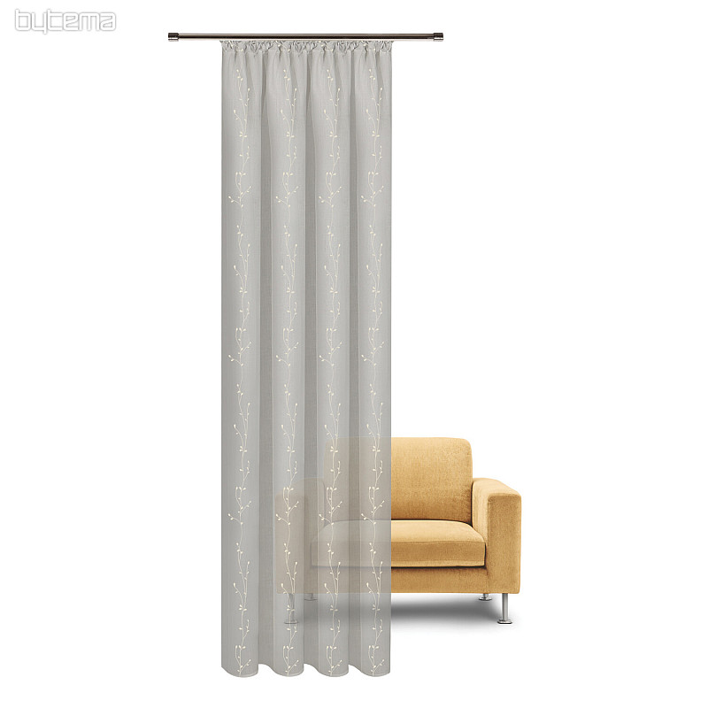 NATURALEZA Cortina Gerster BORDADA Ramitas ST. GRIS