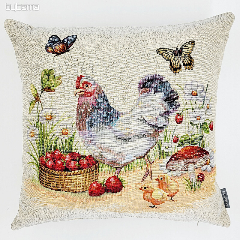 Funda de almohada tapiz GALLINA CON FRESAS