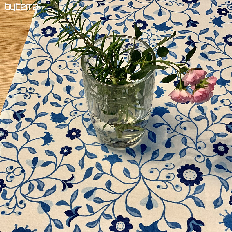 Mantel y chal SATINADO FLOR AZUL