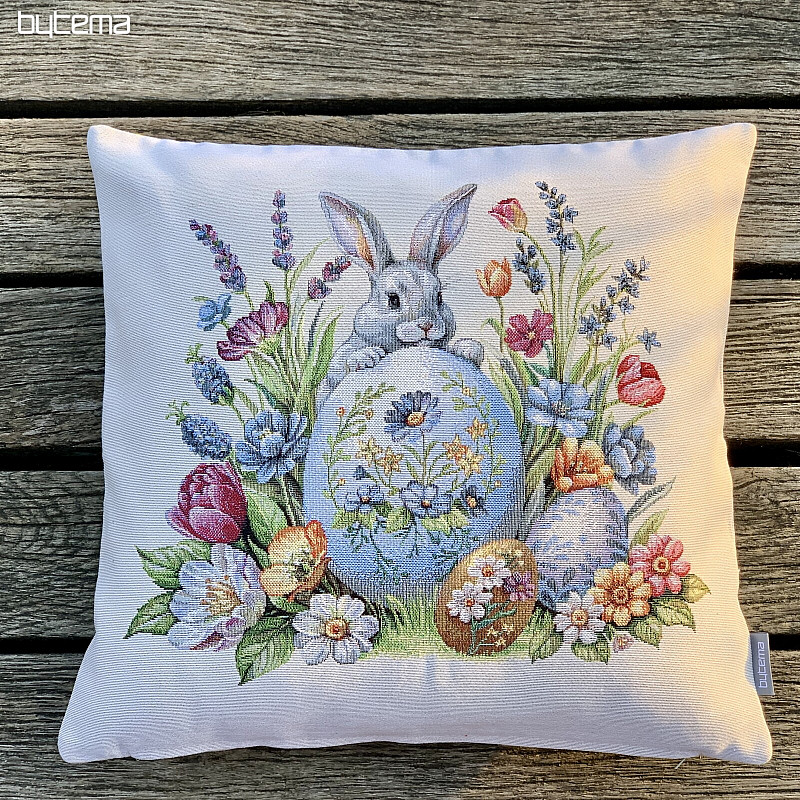 Funda cojín tapiz LIEBRE Y HUEVOS AZULES