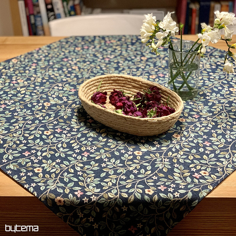 Mantel y pañuelo tapiz ÁRBOL DE LA FELICIDAD todo AZUL