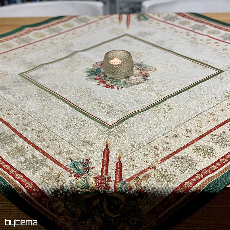 Mantel tapiz y pañuelo VELAS LLAMAS ribete verde
