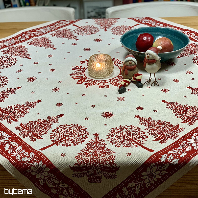 Mantel y pañuelo tapiz FOLK CHRISTMAS rojo