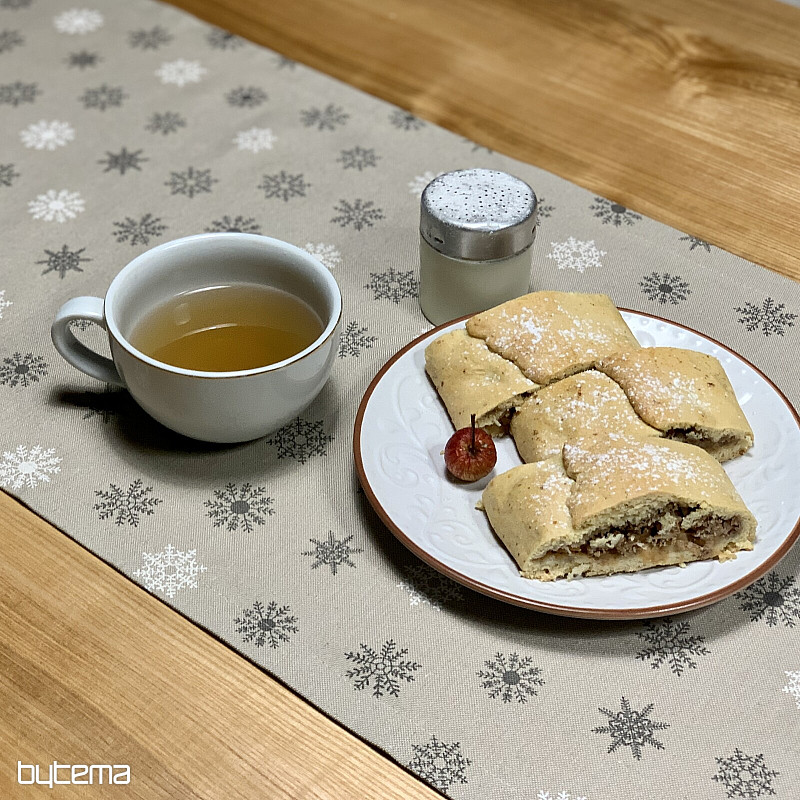 Mantel y bufanda navideños COPOS GRIS BLANCO