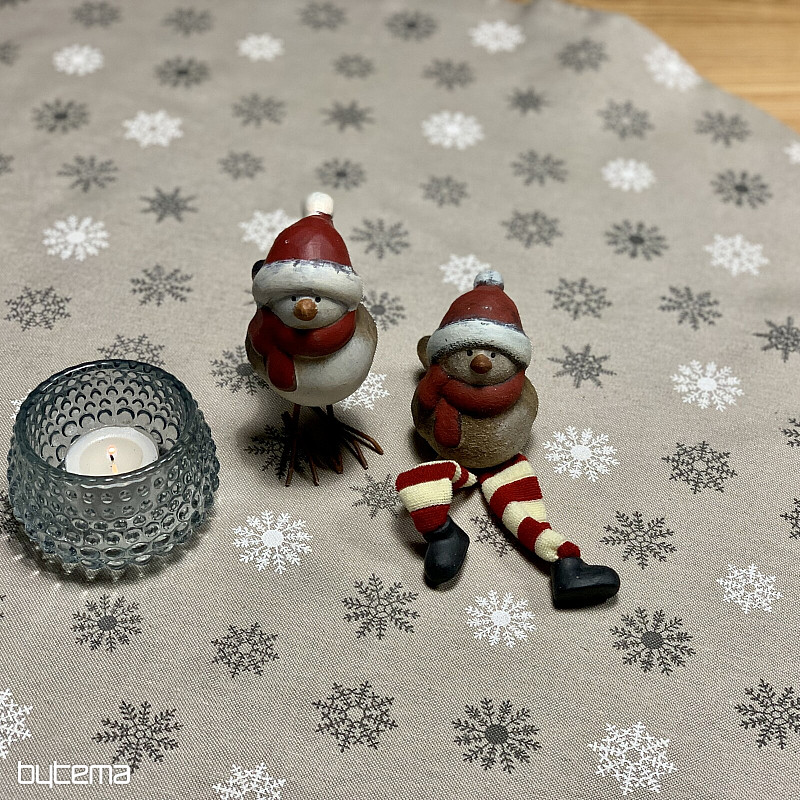Mantel y bufanda navideños COPOS GRIS BLANCO