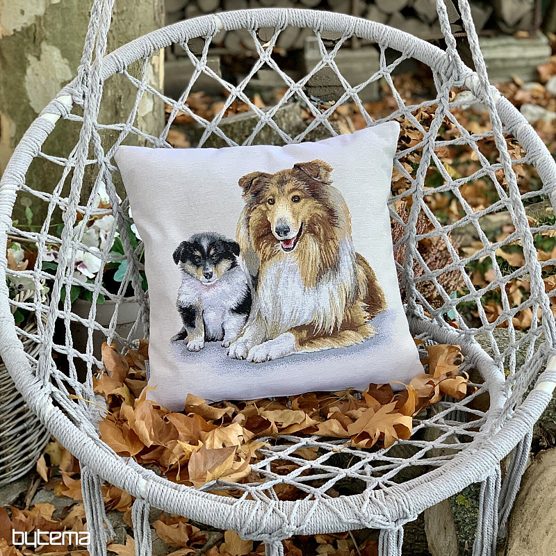 Tapiz con la portada de Collie y cachorro