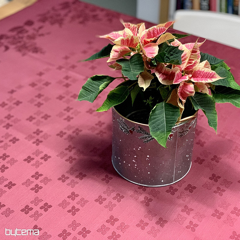 Mantel de damasco con flores color burdeos 120x140