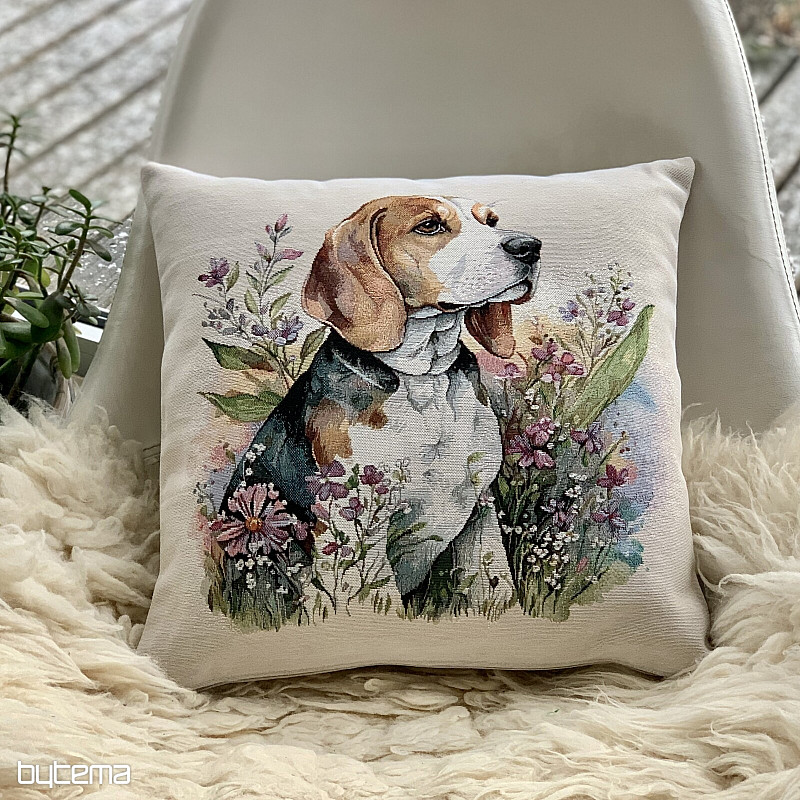 Funda de almohada tapiz Beagle en el prado