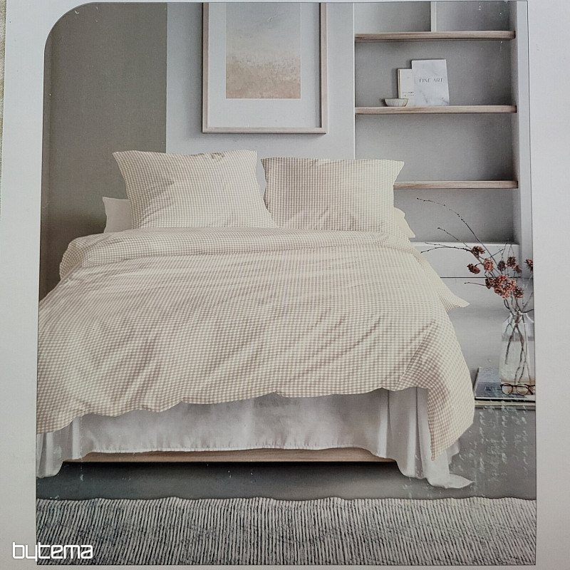 IRISETTE satén de algodón de lujo CUADROS BEIGE BLANCO