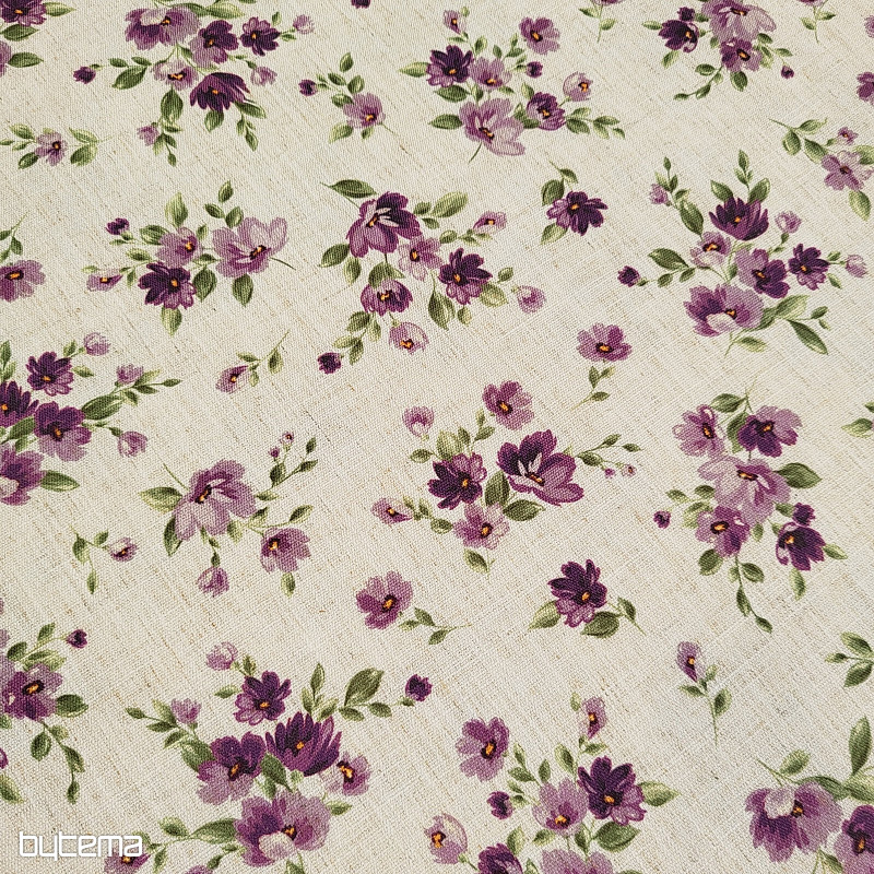 Tela decorativa FLOWERS LINO color morado
