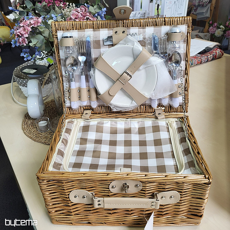 Cesta de picnic GARDEN color beige a cuadros para 4 personas