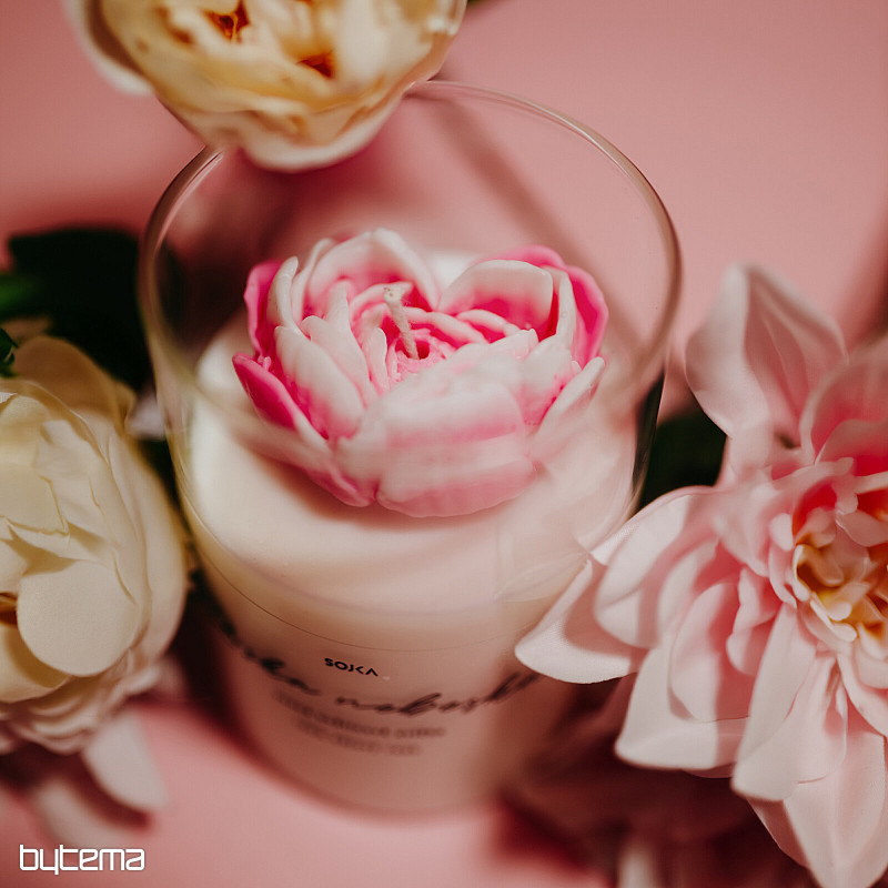 Vela aromática HEAVENLY LOVE con forma de flor y tapa.