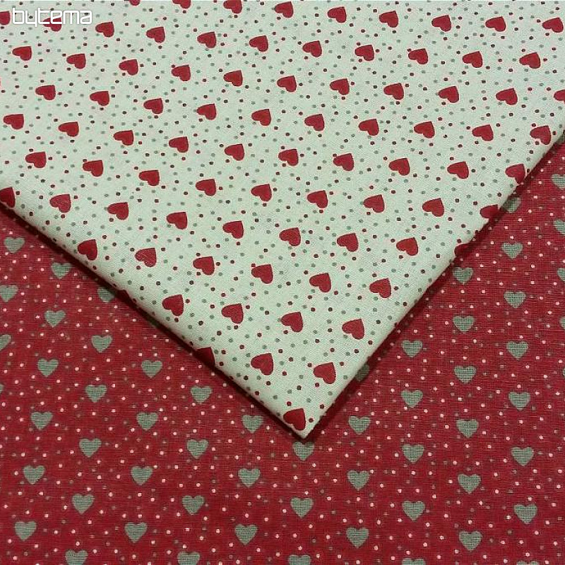Tela de algodón MINI HEART 04 rojo, corazón gris