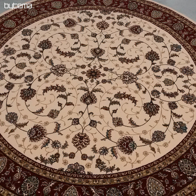 Alfombra redonda de lana ORIENT crema, ribete burdeos