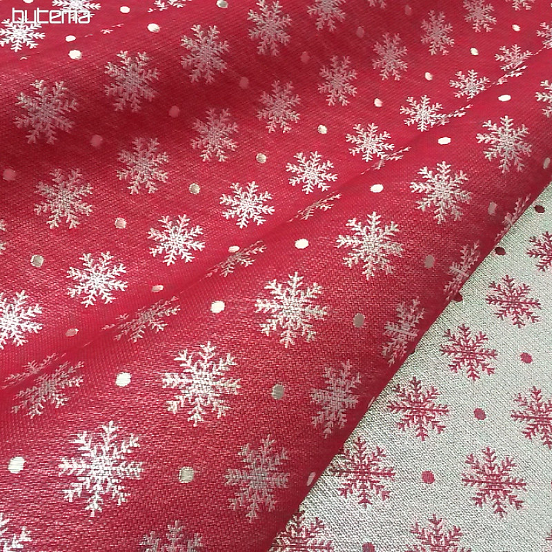 Tela decorativa navideña para manteles Copo de nieve rojo ancho 280