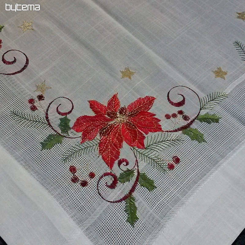 Mantel y pañuelos navideños bordados ROSAS