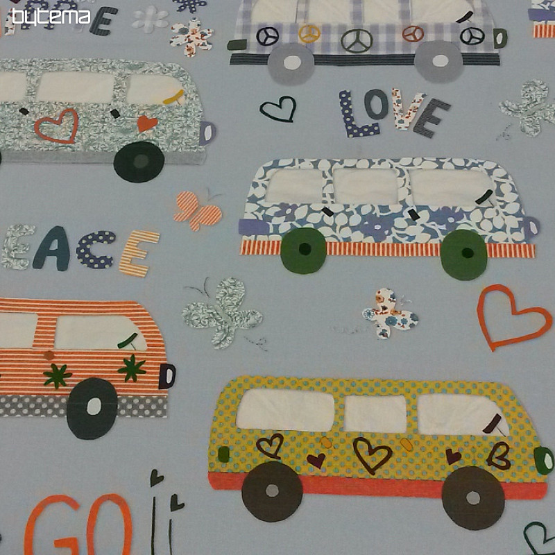 Tela decorativa infantil HIPPIE CARS azul