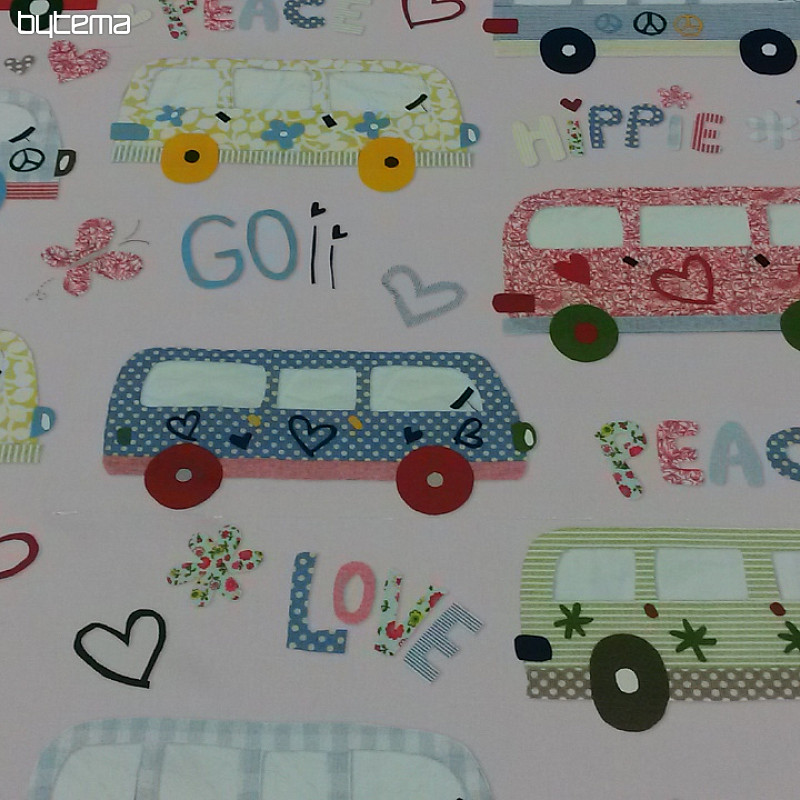 Tela decorativa infantil HIPPIE CARS rosa