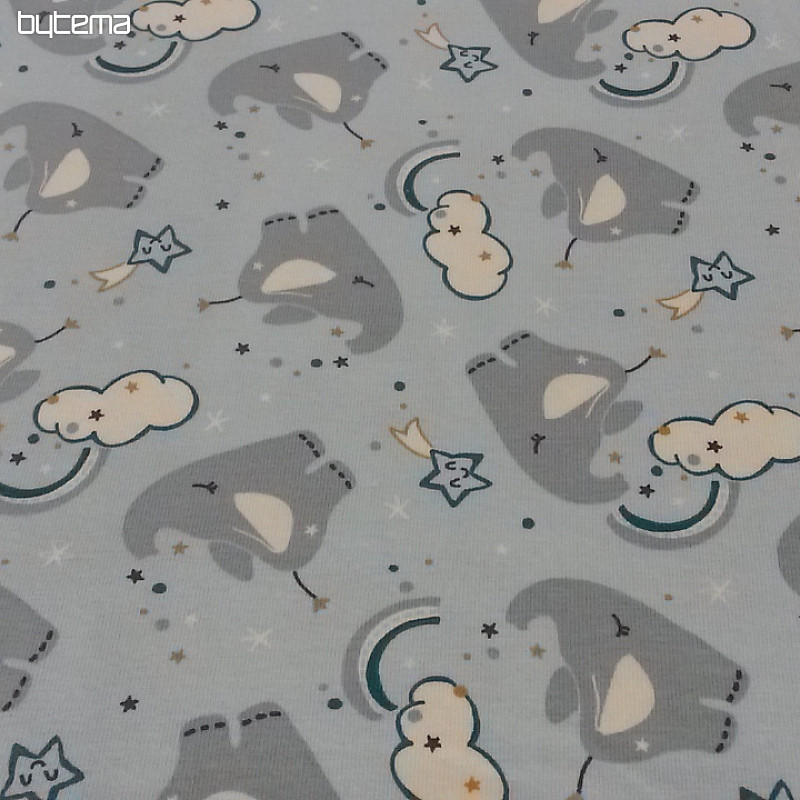 Punto de algodón estampado ELEFANTE azul