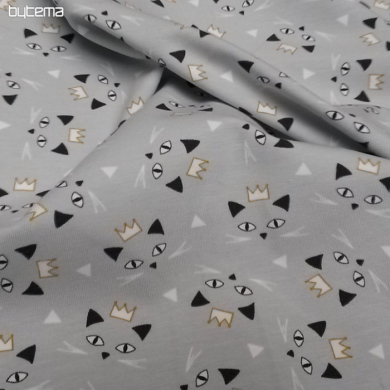 Punto de algodón estampado MAOUCHA CAT gris
