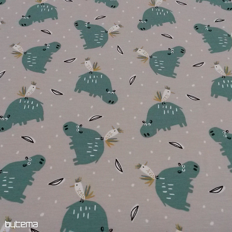 Punto de algodón estampado HIPPO HIPIZ gris