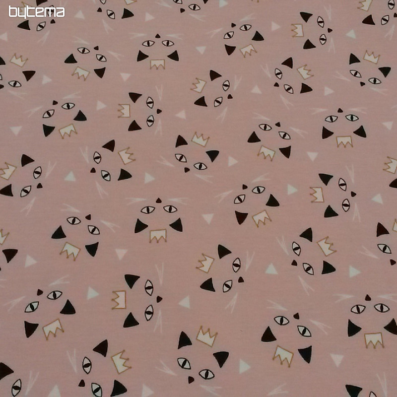 Punto de algodón estampado MAOUCHA CAT rosa
