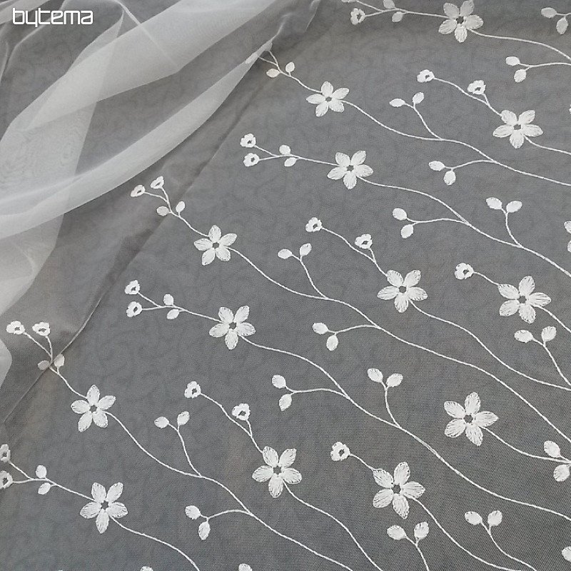 Cortina de lujo bordada GERSTER 11666 flores blancas