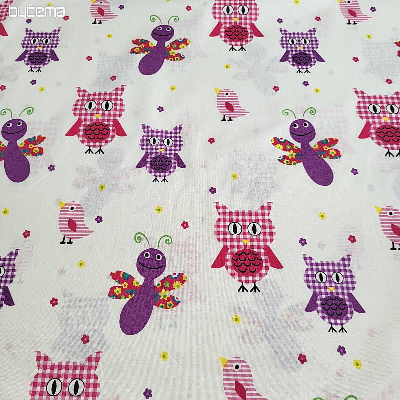 Tela decorativa infantil BÚHOS Y MARIPOSAS MORADOS