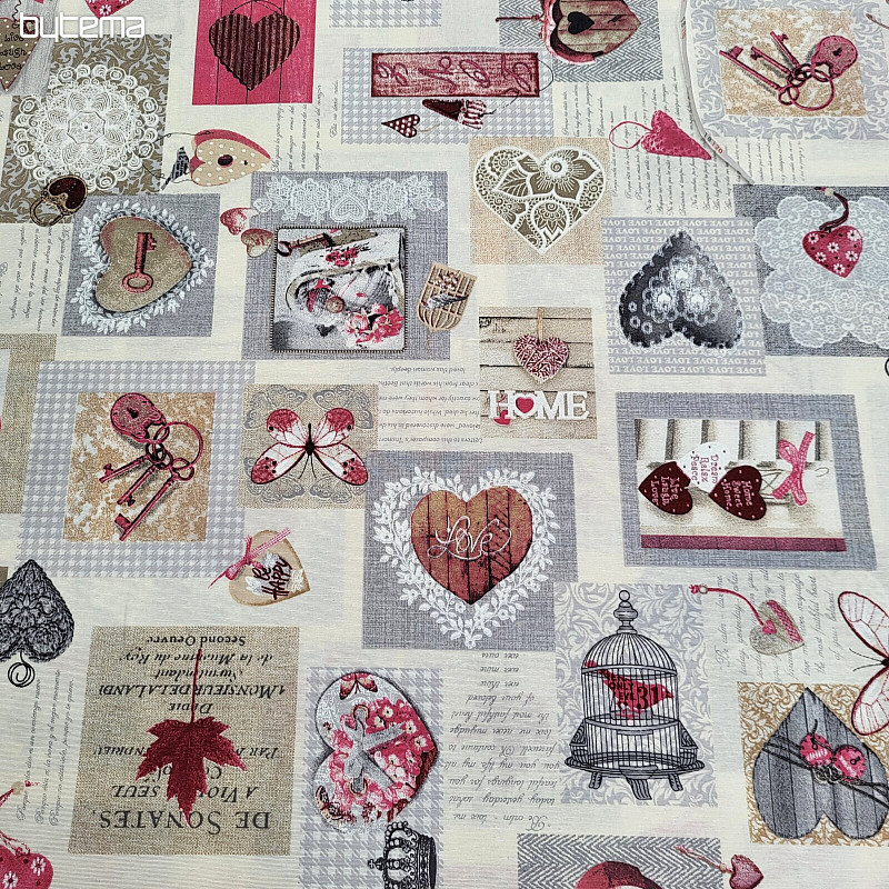 Tela decorativa CORAZÓN SHABBY burdeos