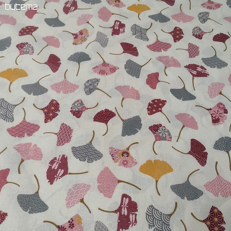 Tela de algodón GINKO hojas crema