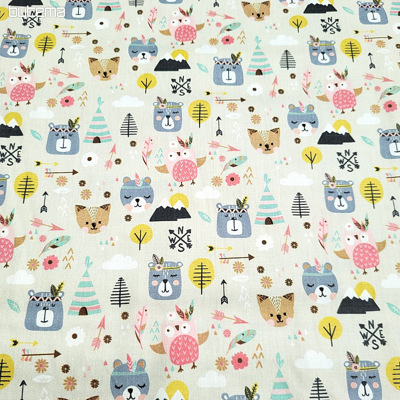 Satén de algodón infantil ANIMALES EN EL BOSQUE digital