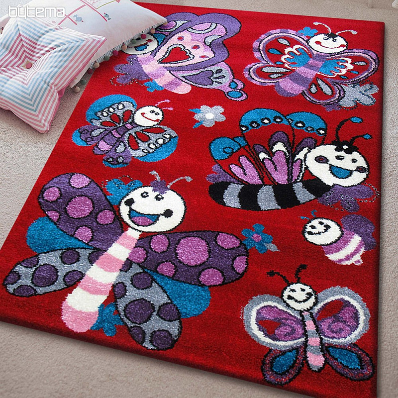 Alfombra infantil BELLA Mariposas roja