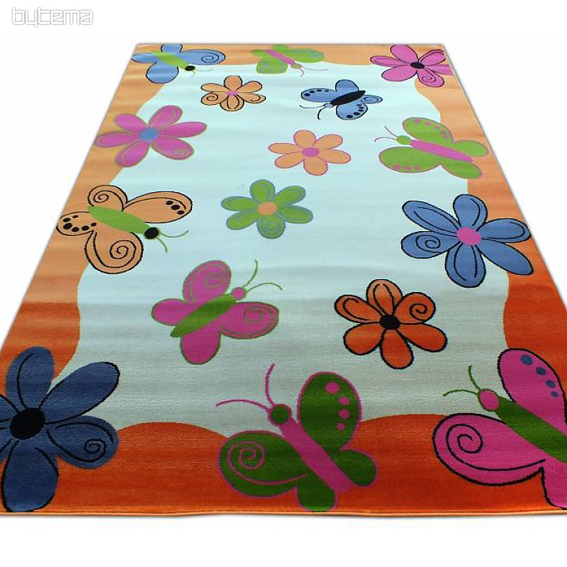 Alfombra infantil KIDS MARIPOSAS y FLORES naranja